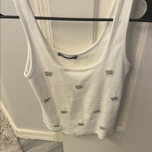 Zara embellished Butterfly Tank Top - White